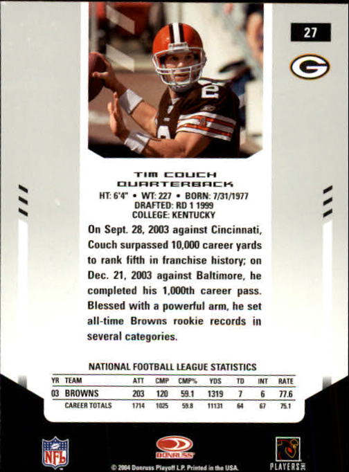 2004 Leaf Certified Materials #27 Tim Couch back image