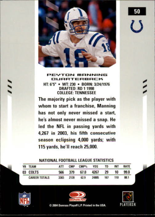 2004 Leaf Certified Materials #50 Peyton Manning back image