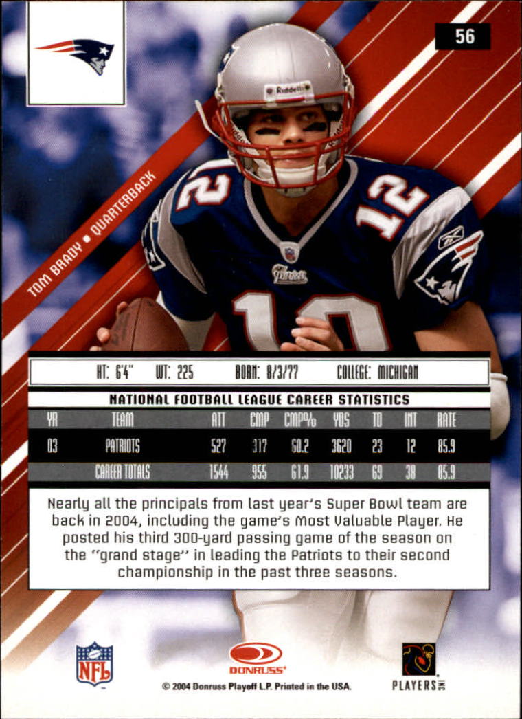 2004 Leaf Rookies and Stars #56 Tom Brady back image