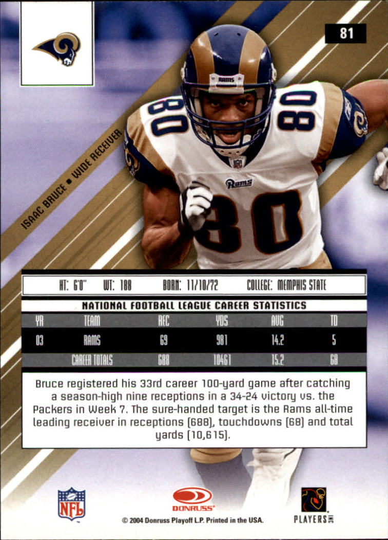 2004 Leaf Rookies and Stars #81 Isaac Bruce back image