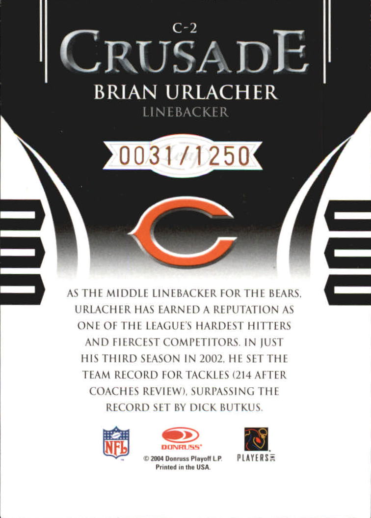 2004 Leaf Rookies and Stars Crusade Red #C2 Brian Urlacher back image