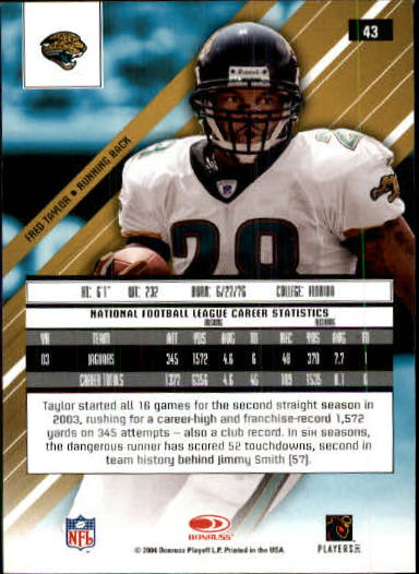 2004 Leaf Rookies and Stars Longevity #43 Fred Taylor back image