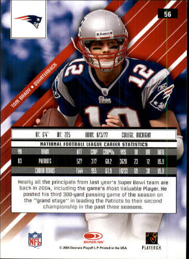 2004 Leaf Rookies and Stars Longevity #56 Tom Brady back image