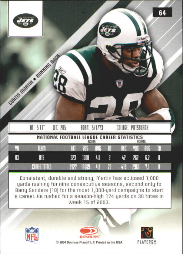 2004 Leaf Rookies and Stars Longevity Gold #64 Curtis Martin back image