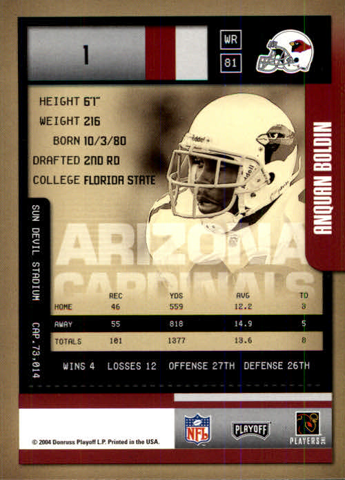 2004 Playoff Contenders #1 Anquan Boldin back image