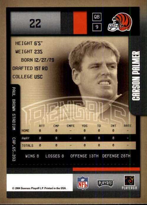 2004 Playoff Contenders #22 Carson Palmer back image