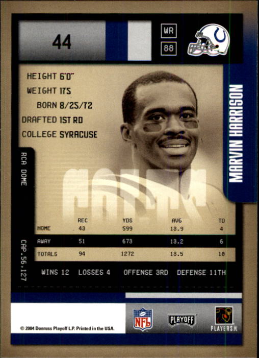 2004 Playoff Contenders #44 Marvin Harrison back image