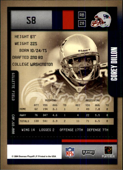 2004 Playoff Contenders #58 Corey Dillon back image