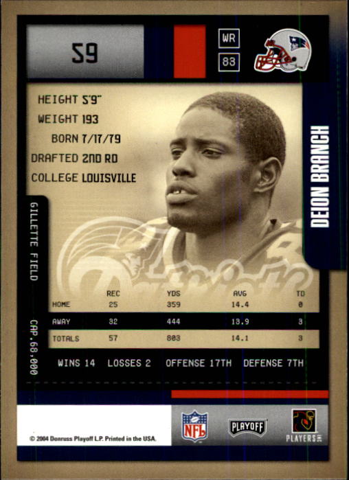 2004 Playoff Contenders #59 Deion Branch back image