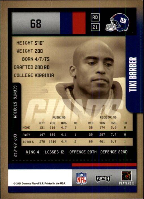 2004 Playoff Contenders #68 Tiki Barber back image