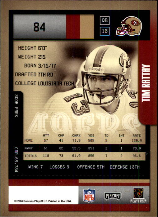 2004 Playoff Contenders #84 Tim Rattay back image