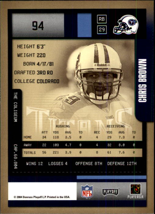 2004 Playoff Contenders #94 Chris Brown back image