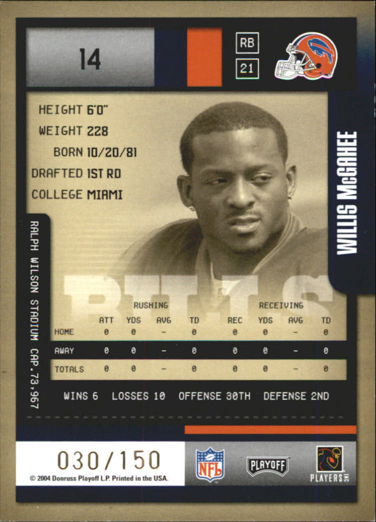 2004 Playoff Contenders Playoff Ticket #14 Willis McGahee back image