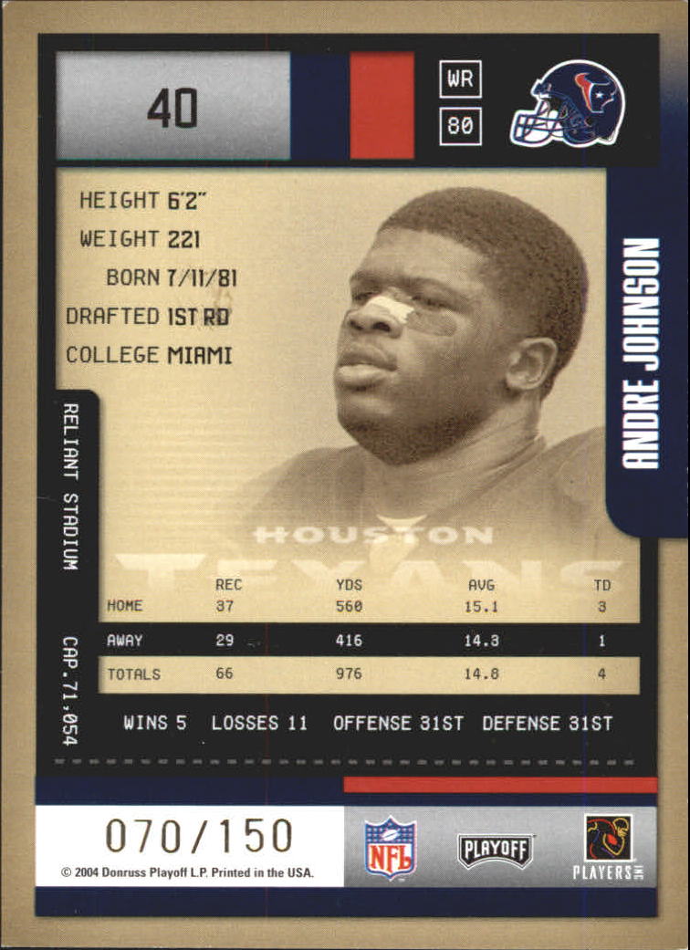 2004 Playoff Contenders Playoff Ticket #40 Andre Johnson back image