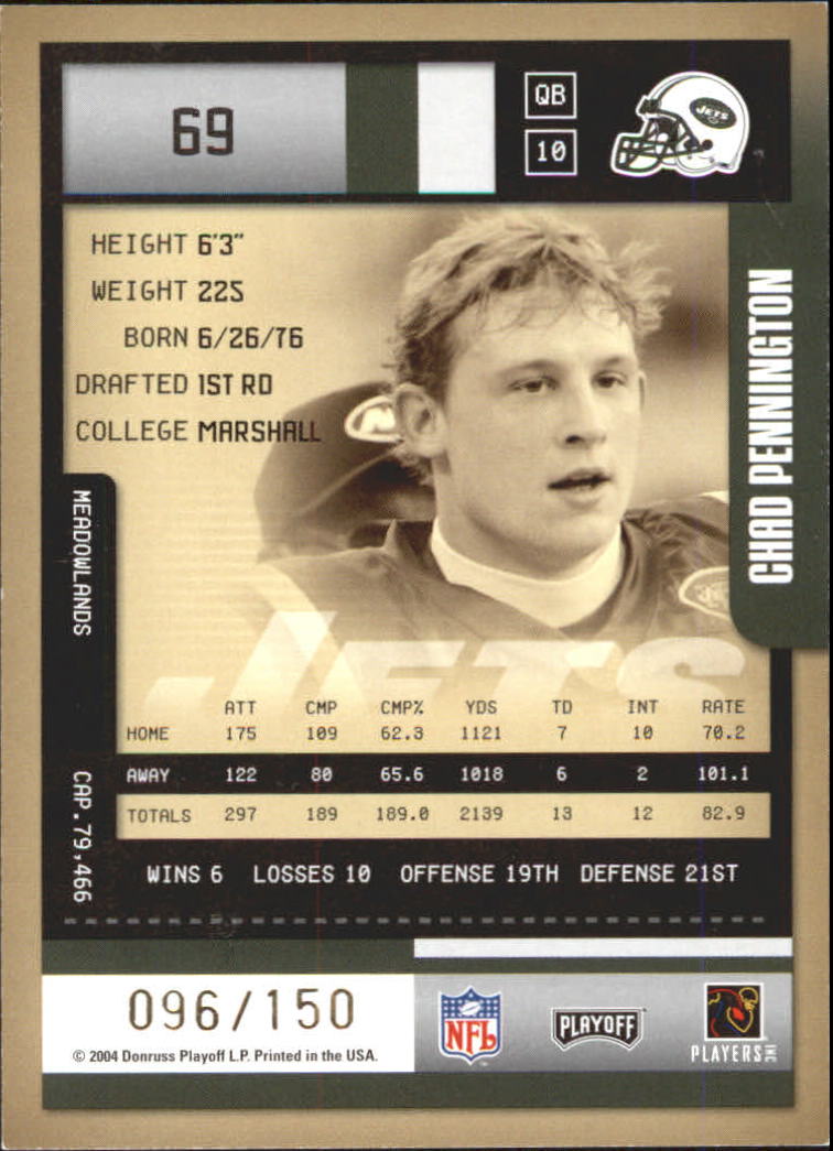2004 Playoff Contenders Playoff Ticket #69 Chad Pennington back image