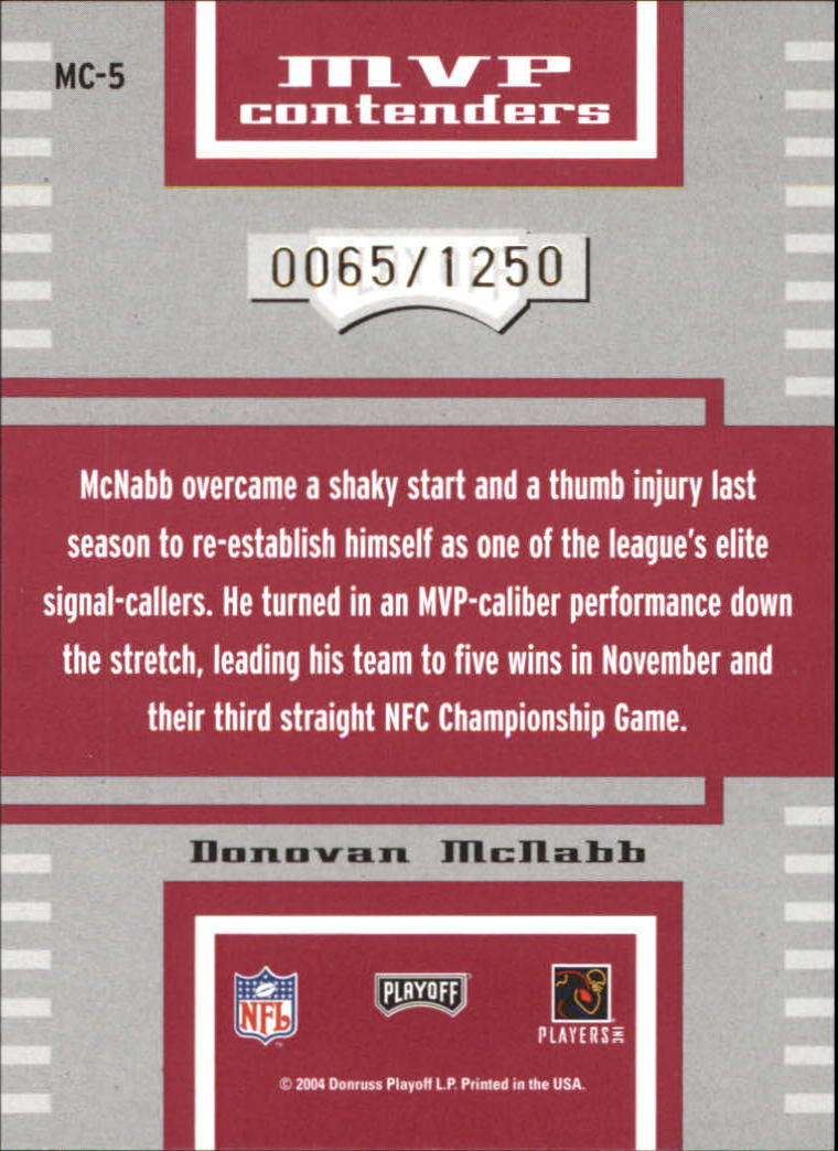 2004 Playoff Contenders MVP Contenders Red #MC5 Donovan McNabb back image