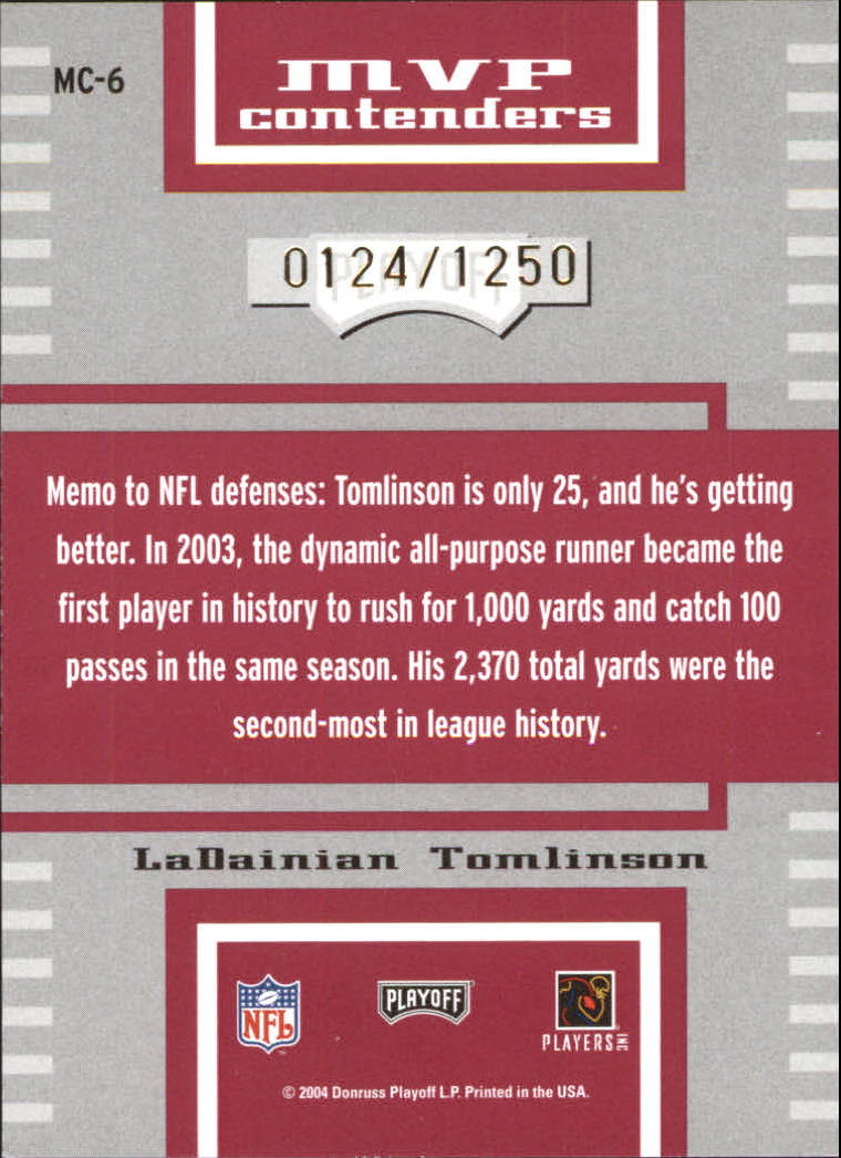 2004 Playoff Contenders MVP Contenders Red #MC6 LaDainian Tomlinson back image