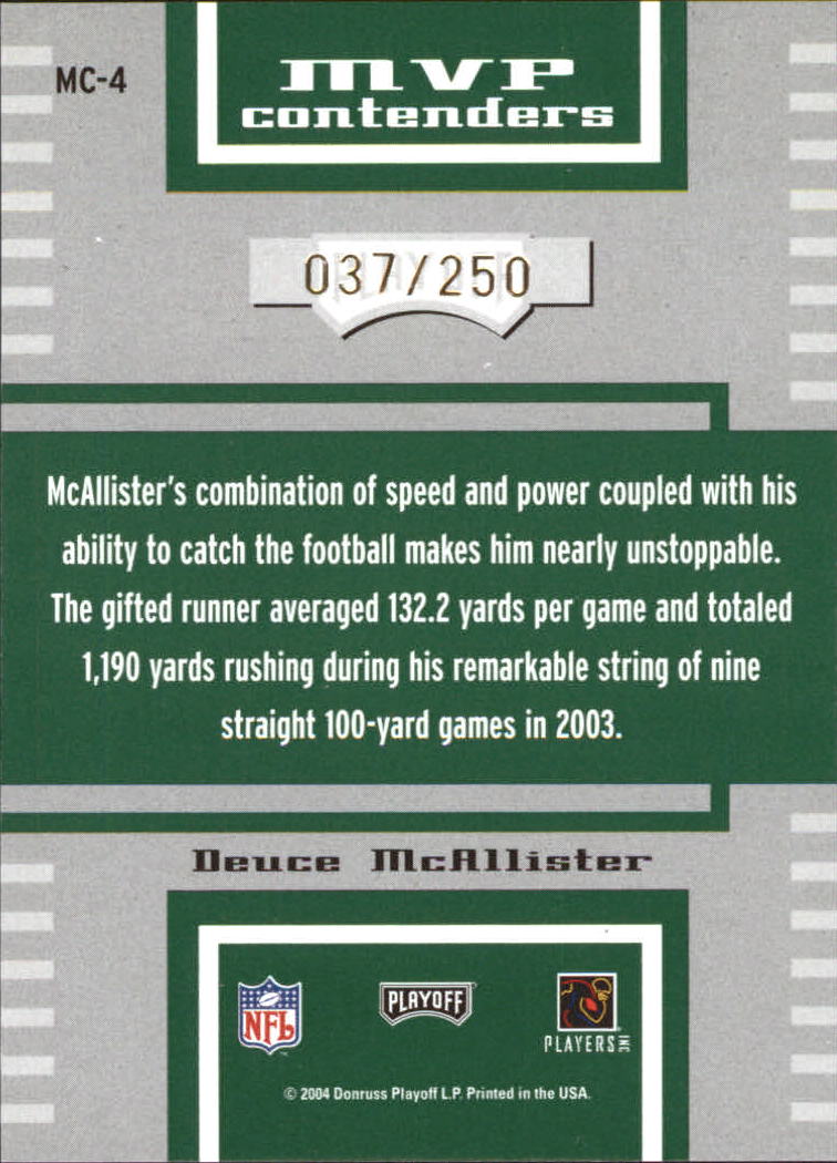 2004 Playoff Contenders MVP Contenders Green #MC4 Deuce McAllister back image