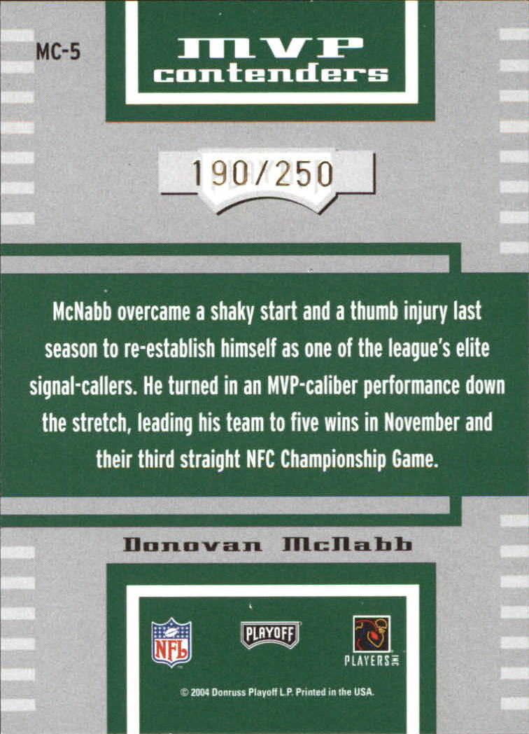 2004 Playoff Contenders MVP Contenders Green #MC5 Donovan McNabb back image