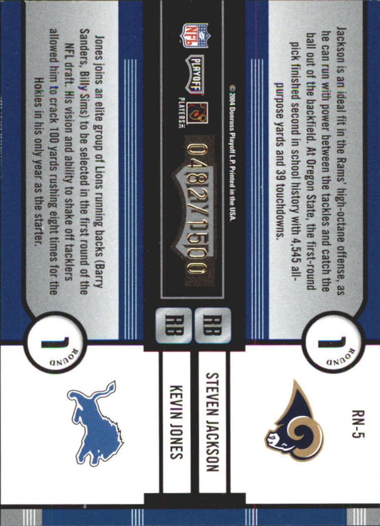 2004 Playoff Contenders Round Numbers Blue #RN5 Steven Jackson/Kevin Jones back image