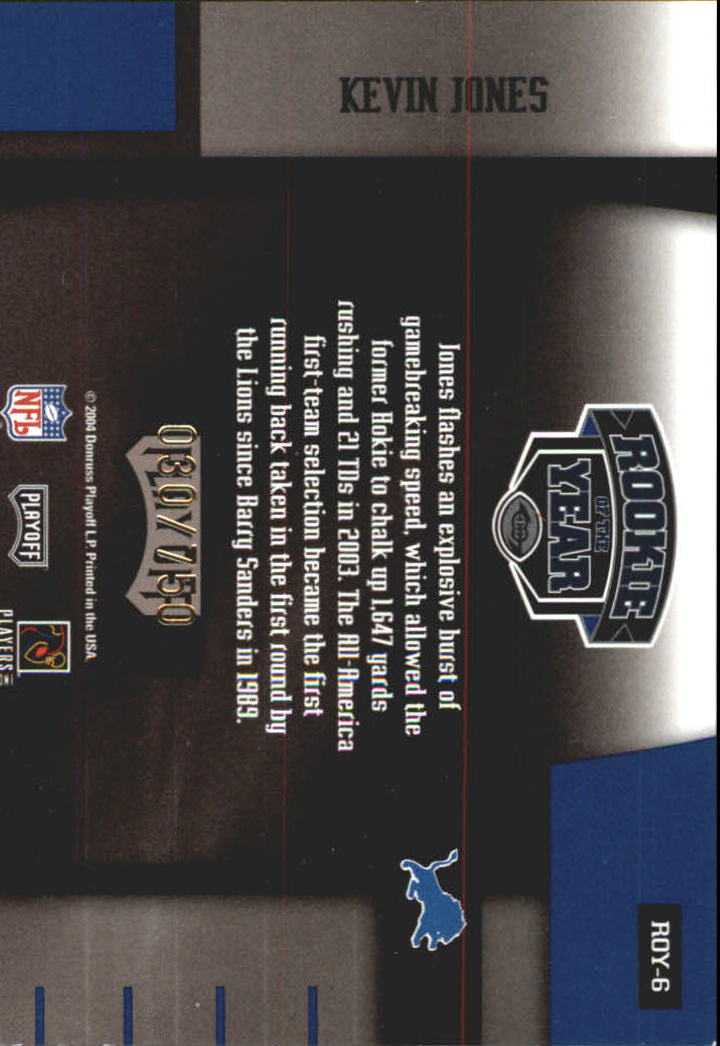 2004 Playoff Contenders ROY Contenders Blue #ROY6 Kevin Jones back image
