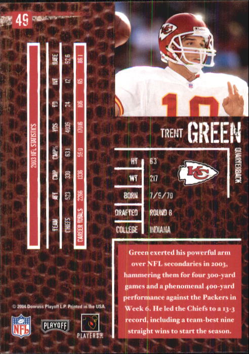 2004 Playoff Hogg Heaven #49 Trent Green back image