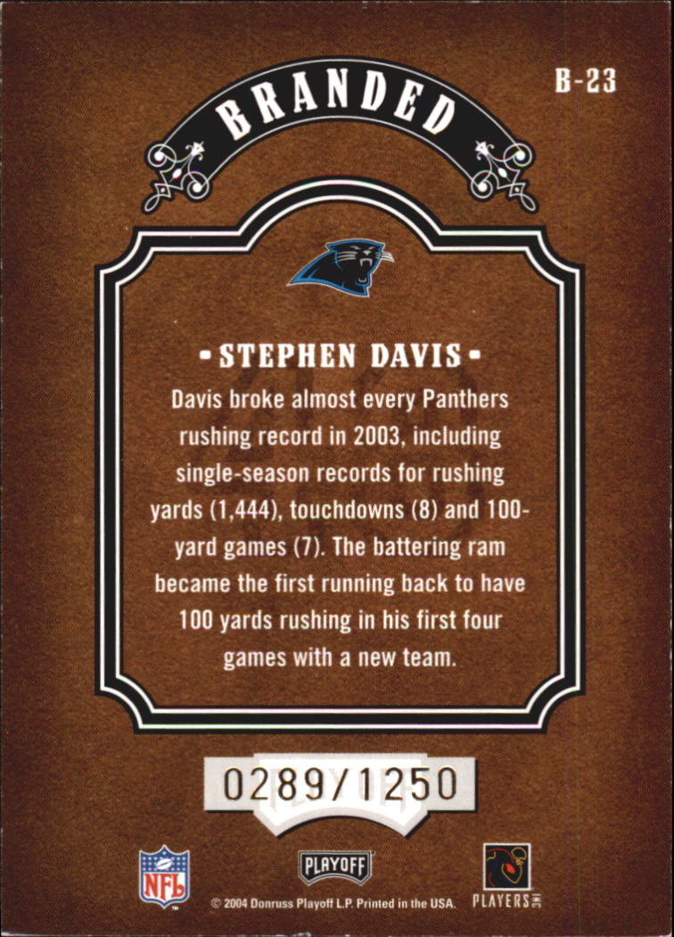 2004 Playoff Hogg Heaven Branded #B23 Stephen Davis back image