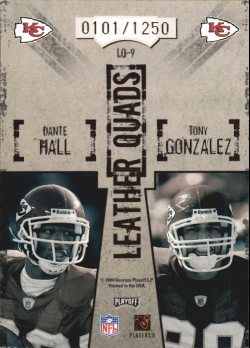 2004 Playoff Hogg Heaven Leather Quads #LQ9 Trent Green/Priest Holmes/Dante Hall/Tony Gonzalez back image