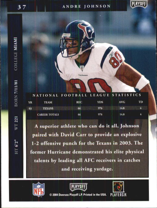 2004 Playoff Honors #37 Andre Johnson back image
