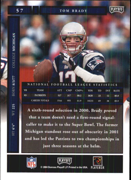 2004 Playoff Honors #57 Tom Brady back image