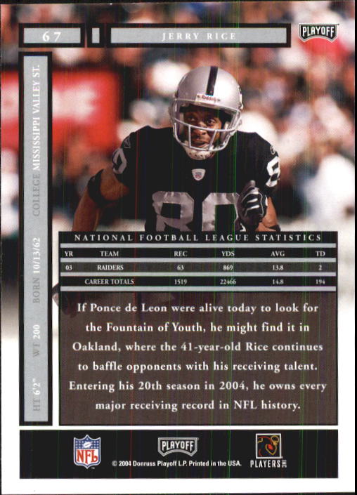 2004 Playoff Honors #67 Jerry Rice back image