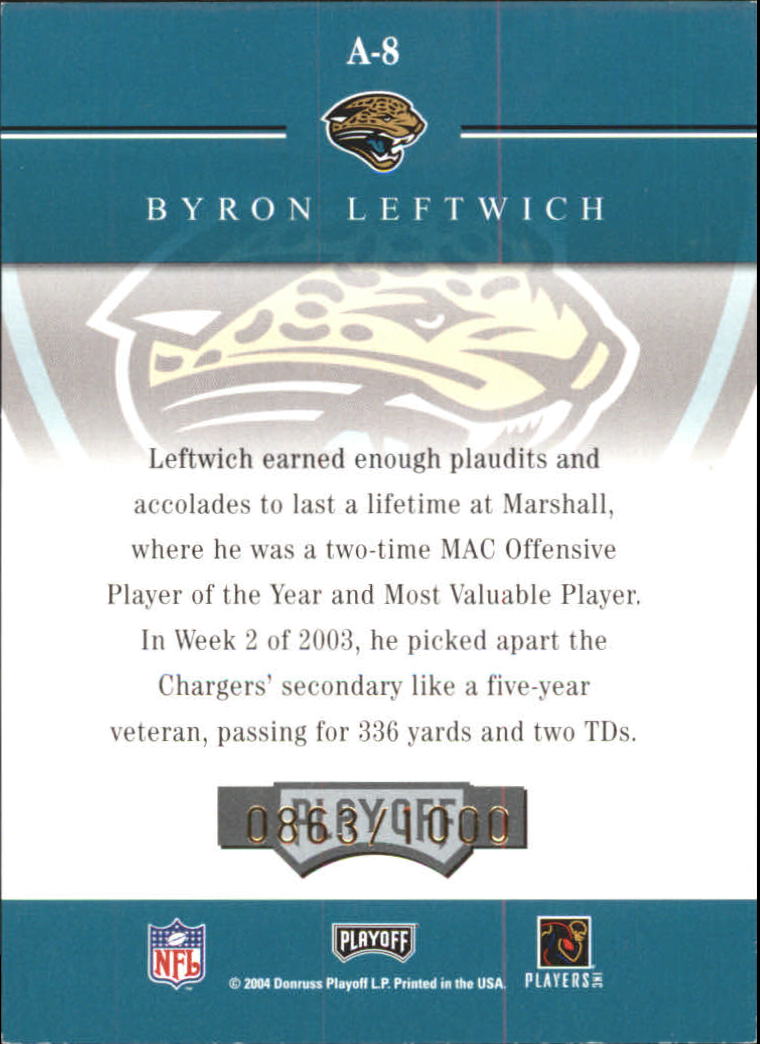 2004 Playoff Honors Accolades #A8 Byron Leftwich back image