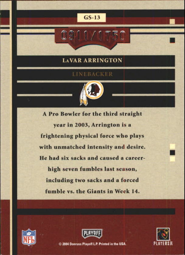 2004 Playoff Honors Game Day #GS13 LaVar Arrington back image