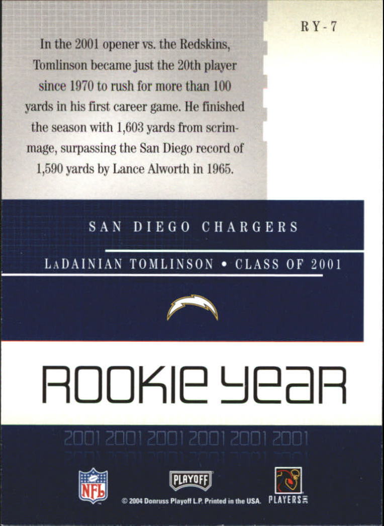2004 Playoff Honors Rookie Year #RY7 LaDainian Tomlinson back image