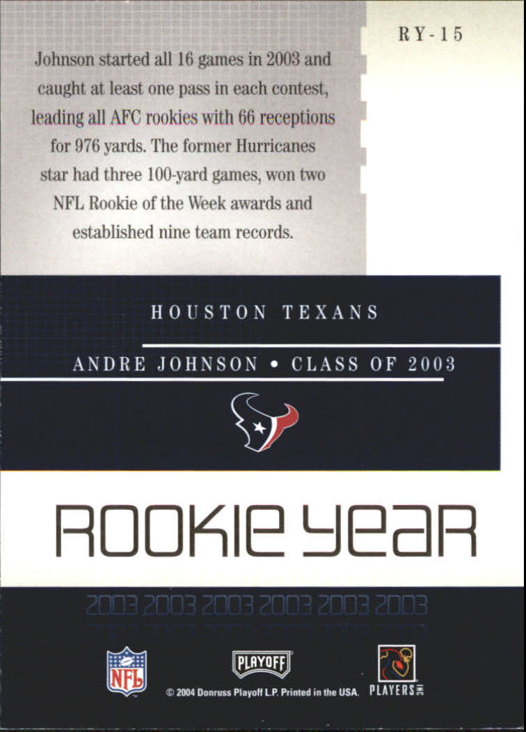 2004 Playoff Honors Rookie Year #RY15 Andre Johnson back image