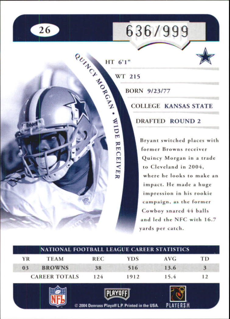 2004 Playoff Prime Signatures #26 Quincy Morgan back image