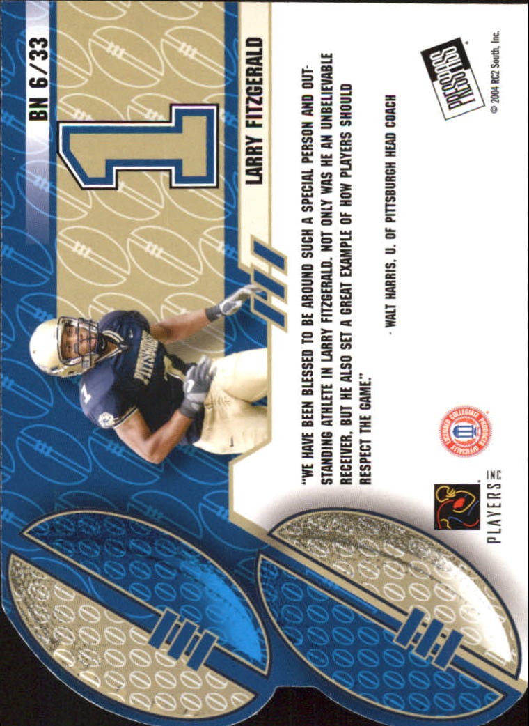 2004 Press Pass Big Numbers #BN6 Larry Fitzgerald back image