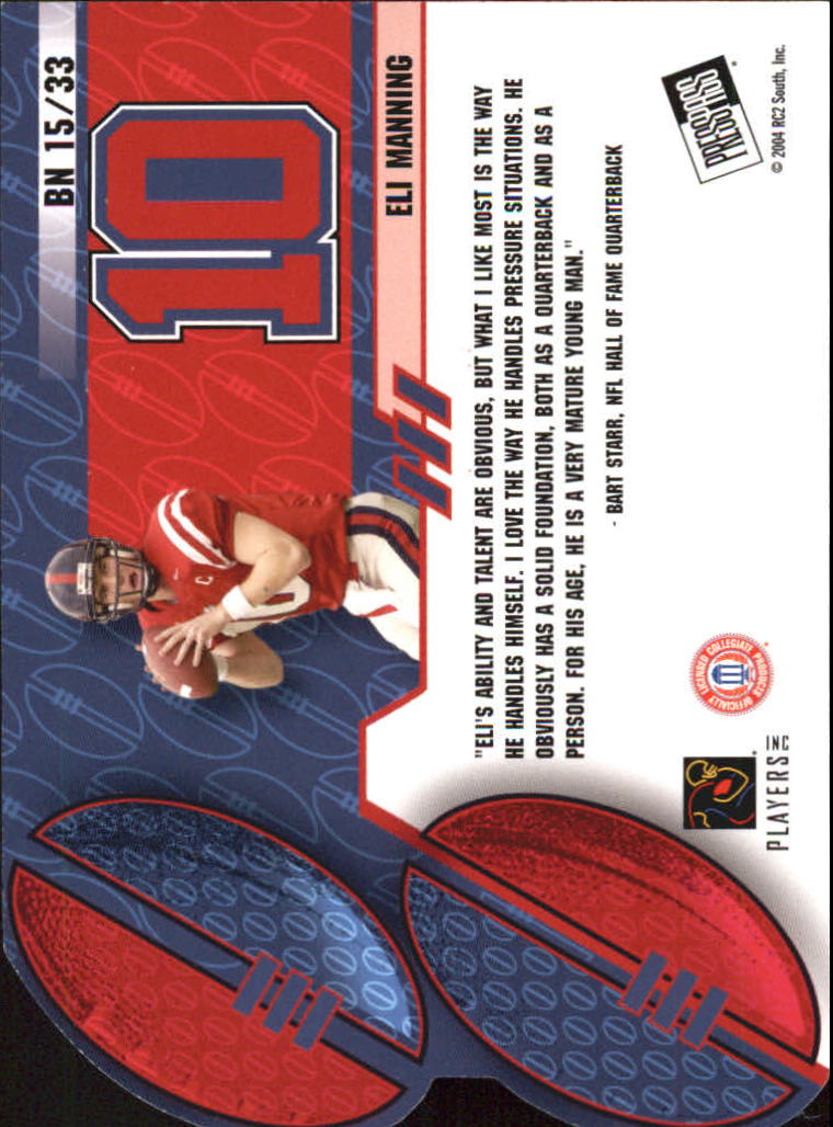 2004 Press Pass Big Numbers #BN15 Eli Manning back image