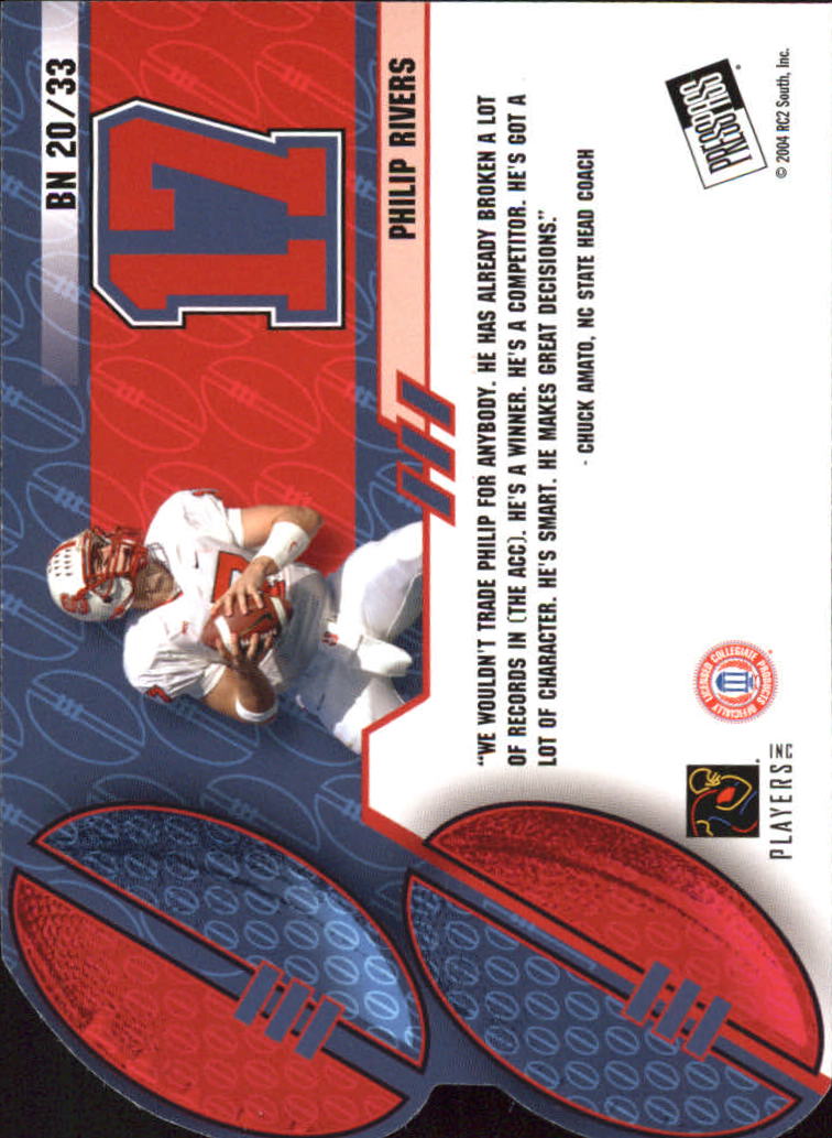 2004 Press Pass Big Numbers #BN20 Philip Rivers back image