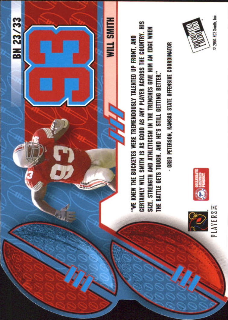 2004 Press Pass Big Numbers #BN23 Will Smith back image