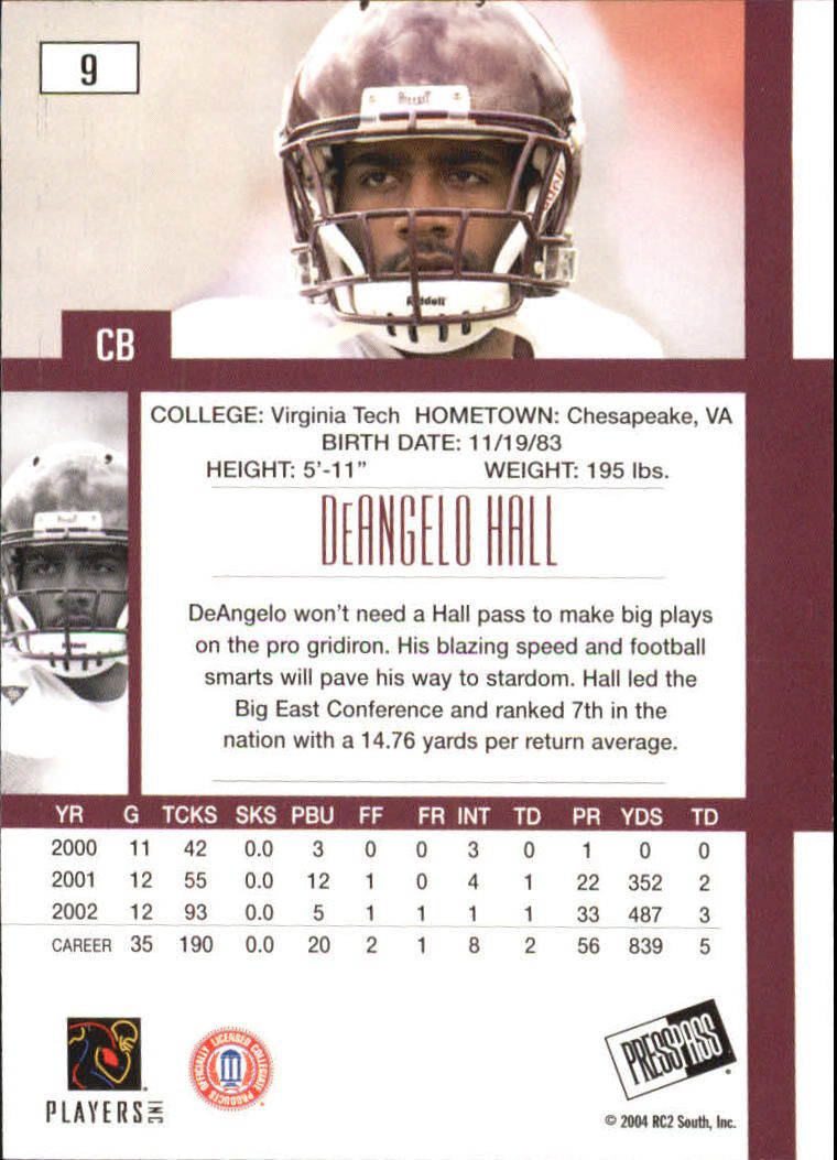 2004 Press Pass SE #9 DeAngelo Hall back image