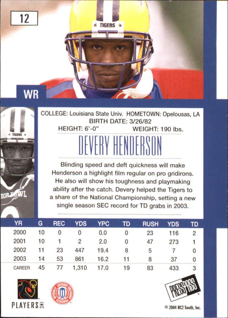 2004 Press Pass SE #12 Devery Henderson back image