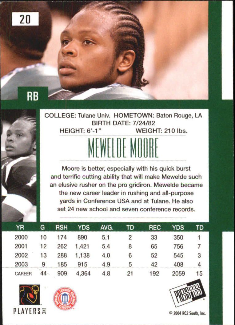 2004 Press Pass SE #20 Mewelde Moore back image