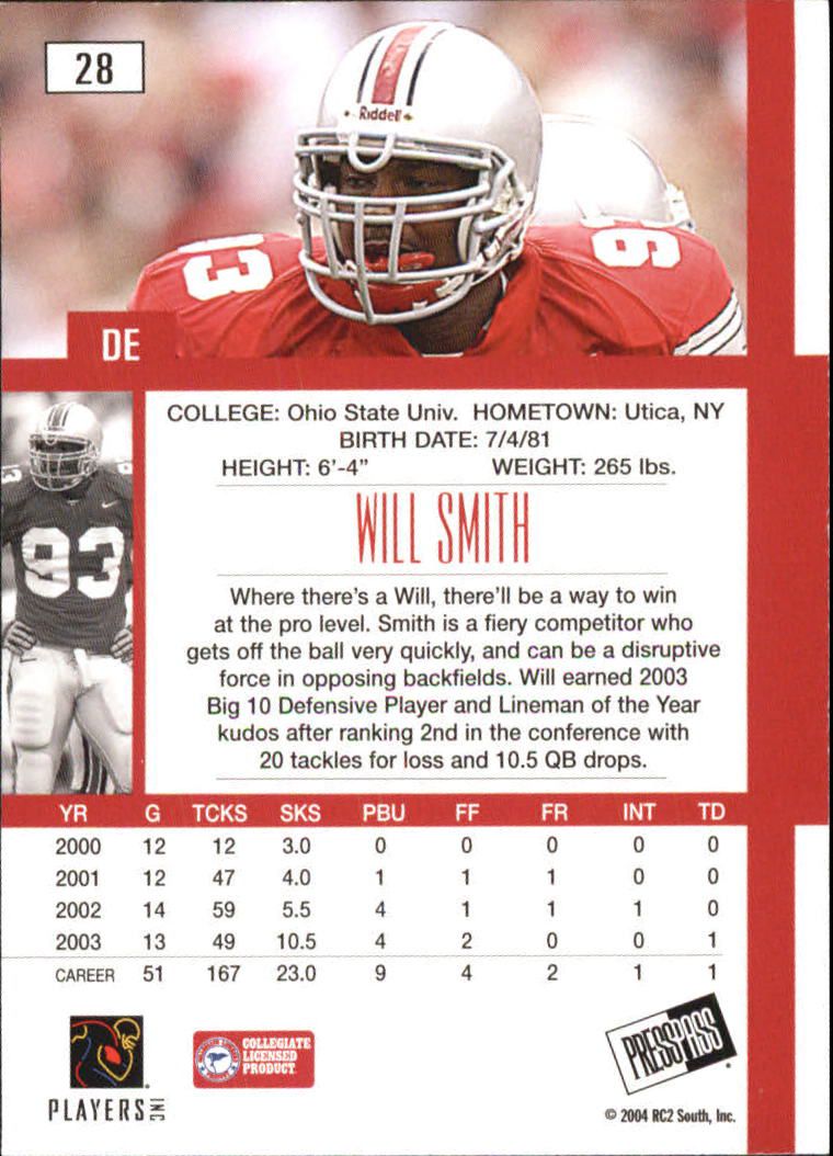 2004 Press Pass SE #28 Will Smith back image