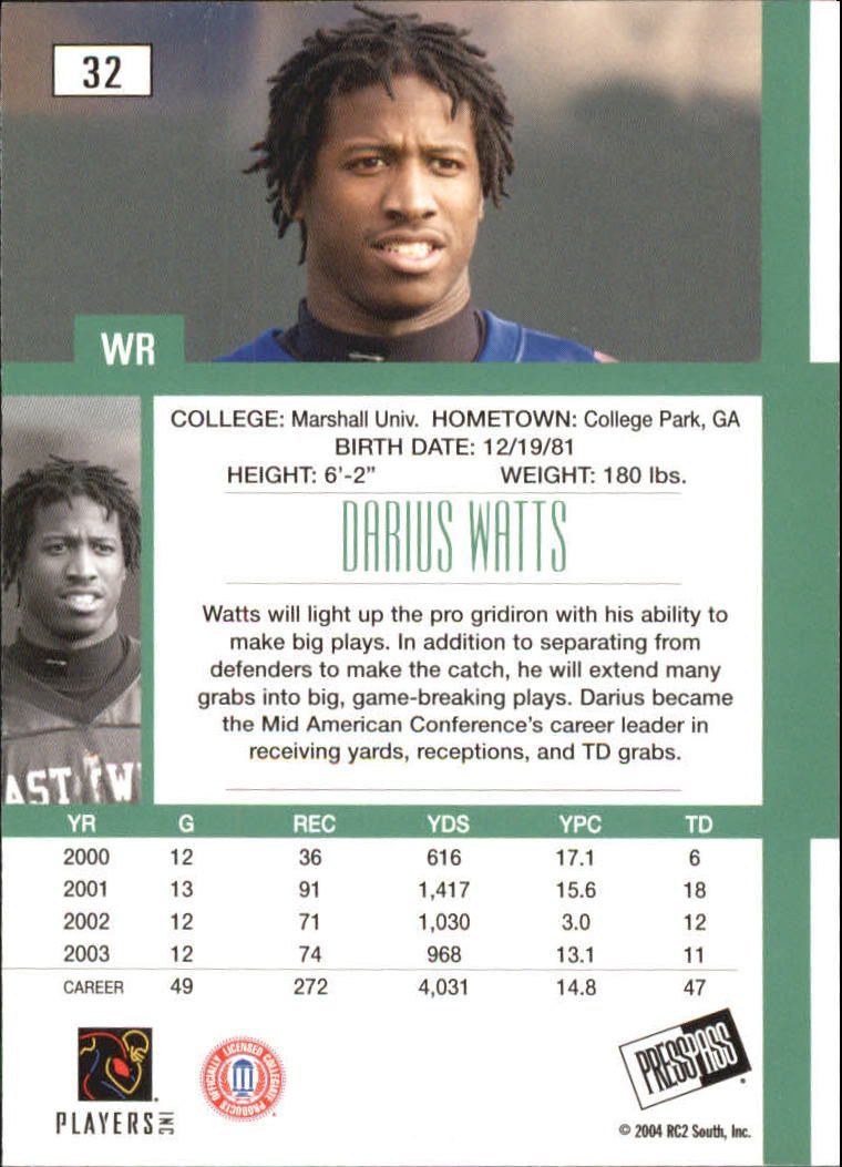 2004 Press Pass SE #32 Darius Watts back image