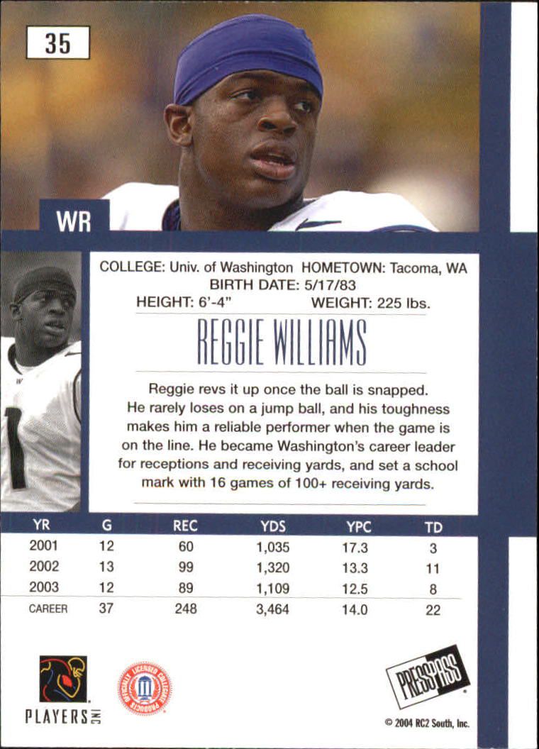 2004 Press Pass SE #35 Reggie Williams back image