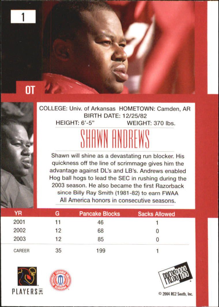 2004 Press Pass SE First Down Gold #1 Shawn Andrews back image