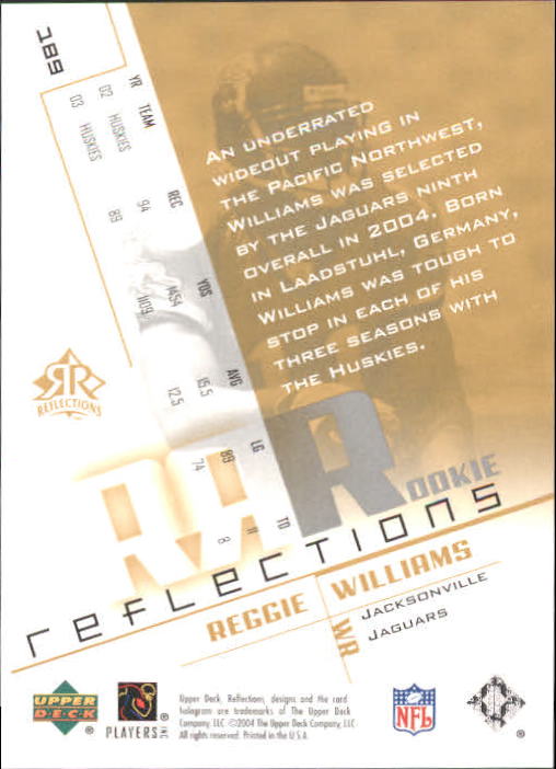 2004 Reflections #189 Reggie Williams/450 RC back image