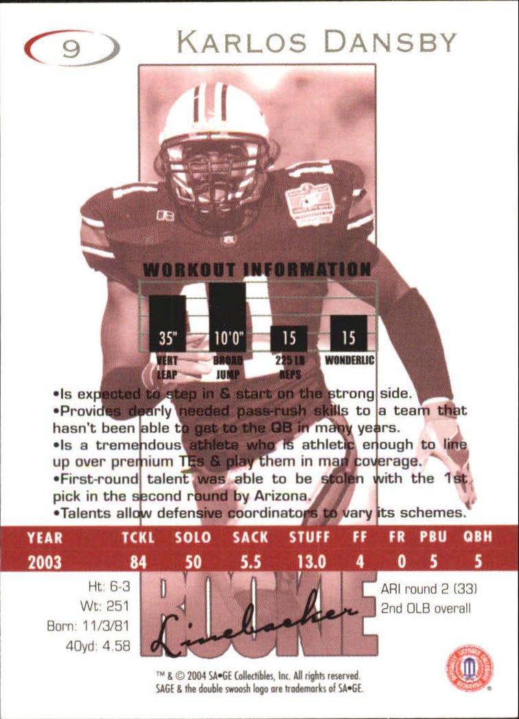 2004 Sage Football "Main Set" Base Cards - Picture 19 of 93