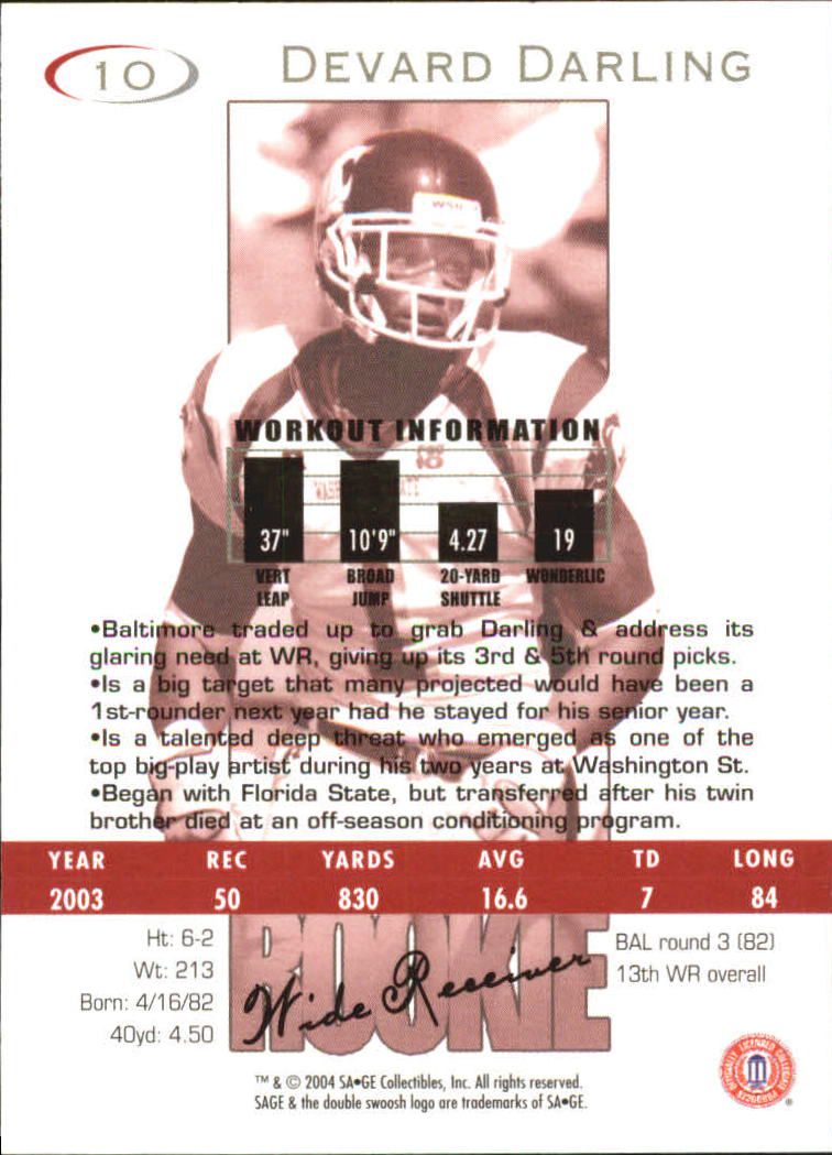 2004 Sage Football "Main Set" Base Cards - Picture 21 of 93
